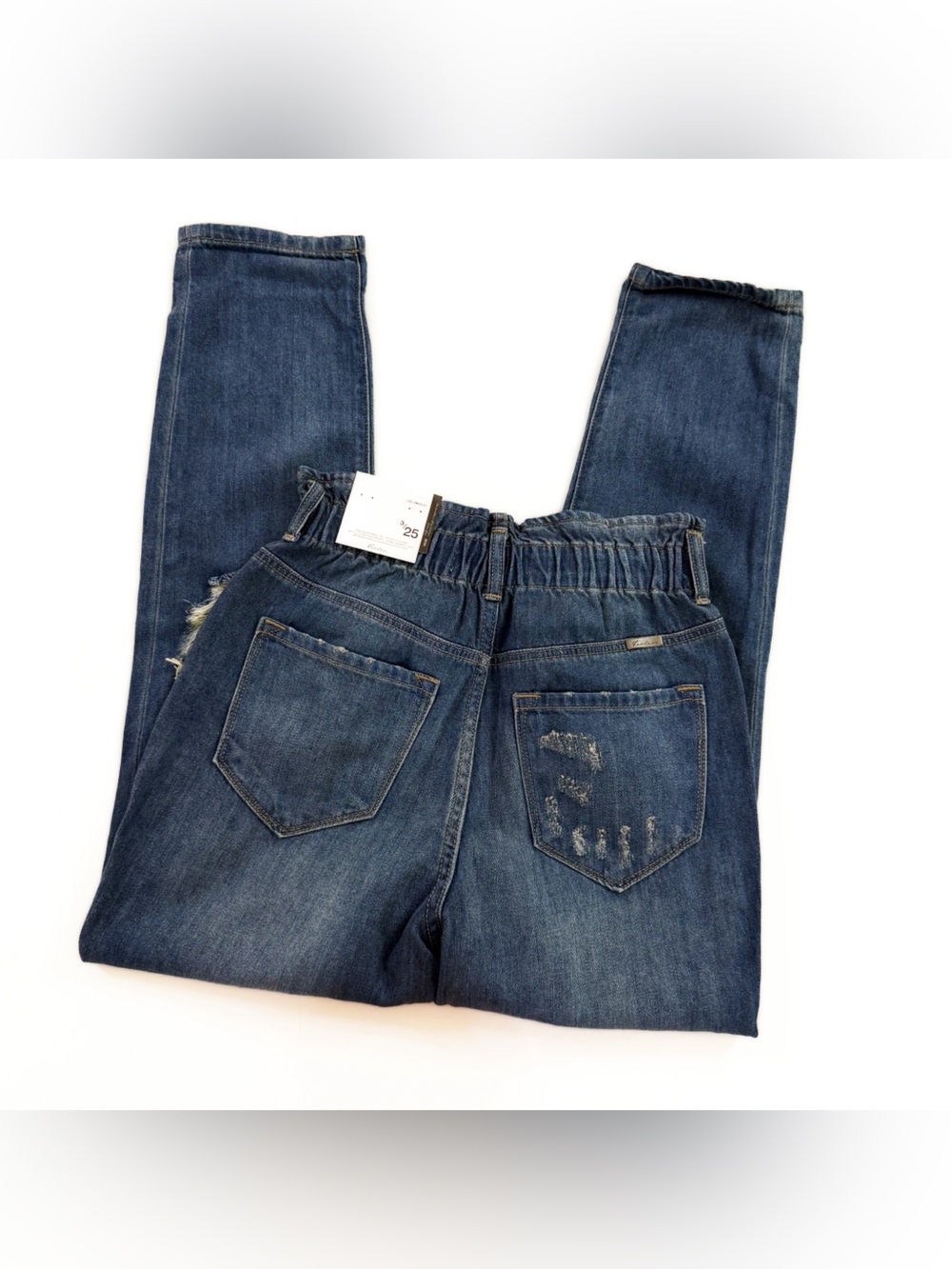 Kancan Jeans Womens 25 3 High Rise Mom Paperbag Straight Distressed New - Picture 11 of 11